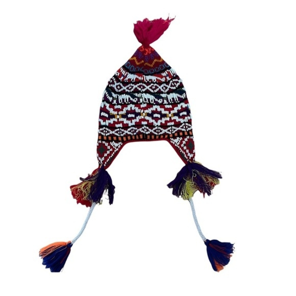 Peruvian Shaman Q'ero Chullo Hat Wool Blend Beads NWOT
